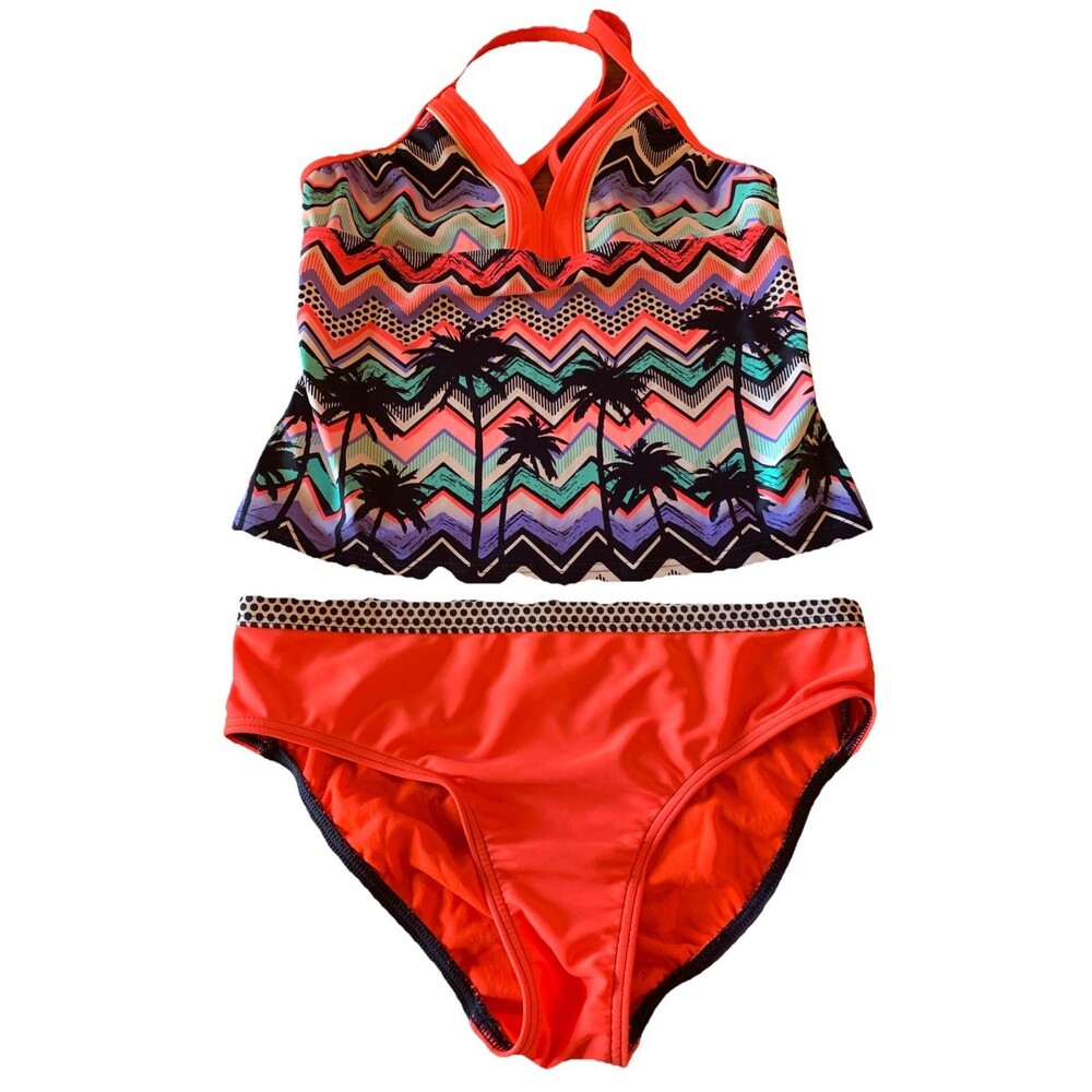 Zero Xposur Swimwear Girl's Sz 14 Babydoll Tankini Set Tropical Beachy Pool Swim